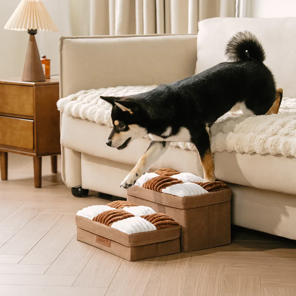 Detachable Chessboard Plaid Handcrafted Dog Stairs with Storage - Foldable Steps - Image 11