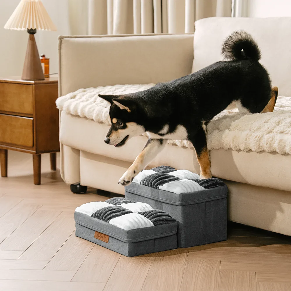 Detachable Chessboard Plaid Handcrafted Dog Stairs with Storage - Foldable Steps - Image 13