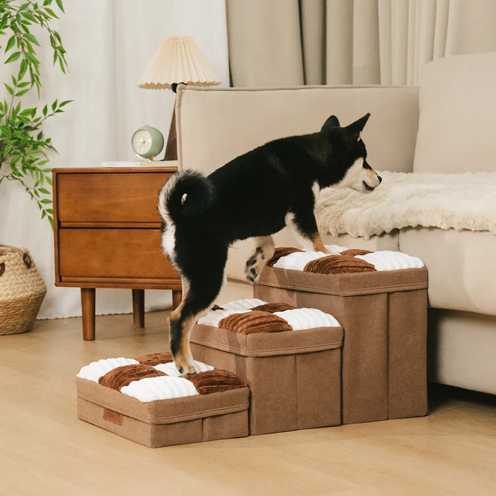 Detachable Chessboard Plaid Handcrafted Dog Stairs with Storage - Foldable Steps - Image 15