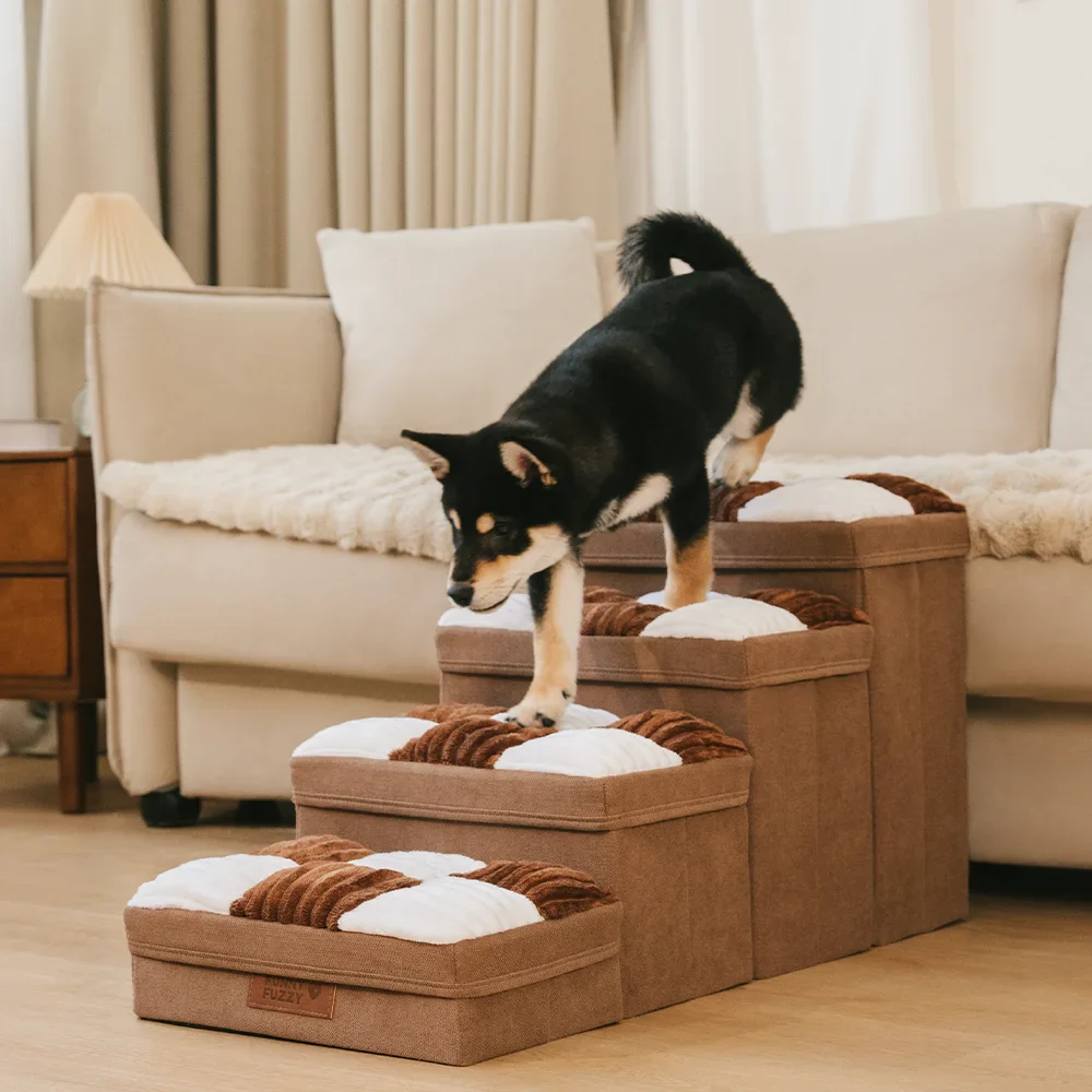 Detachable Chessboard Plaid Handcrafted Dog Stairs with Storage - Foldable Steps - Image 17