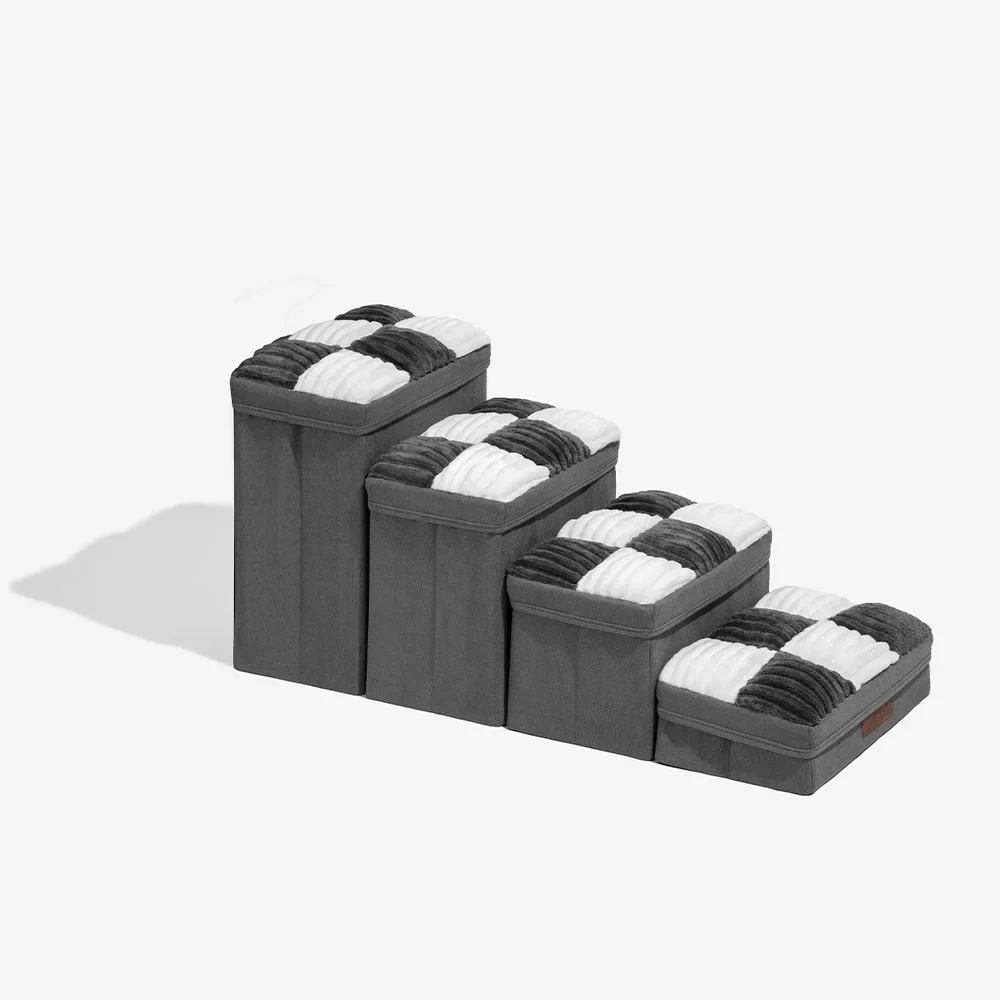 Detachable Chessboard Plaid Handcrafted Dog Stairs with Storage - Foldable Steps - Image 20