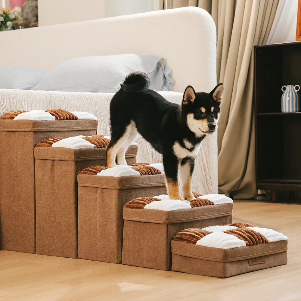 Detachable Chessboard Plaid Handcrafted Dog Stairs with Storage - Foldable Steps - Image 21