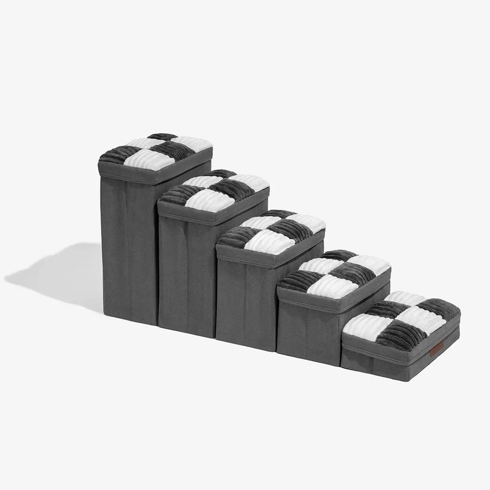 Detachable Chessboard Plaid Handcrafted Dog Stairs with Storage - Foldable Steps - Image 24