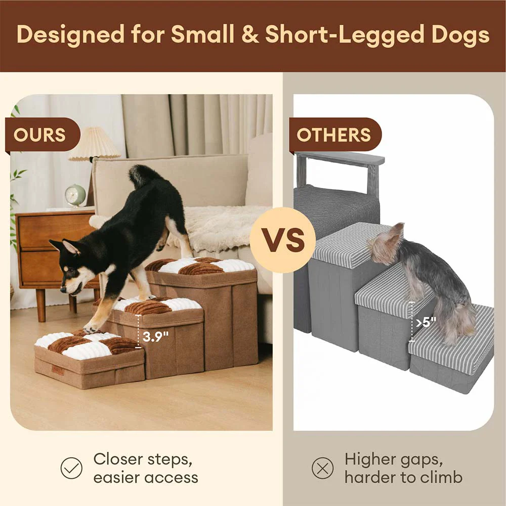 Detachable Chessboard Plaid Handcrafted Dog Stairs with Storage - Foldable Steps - Image 4