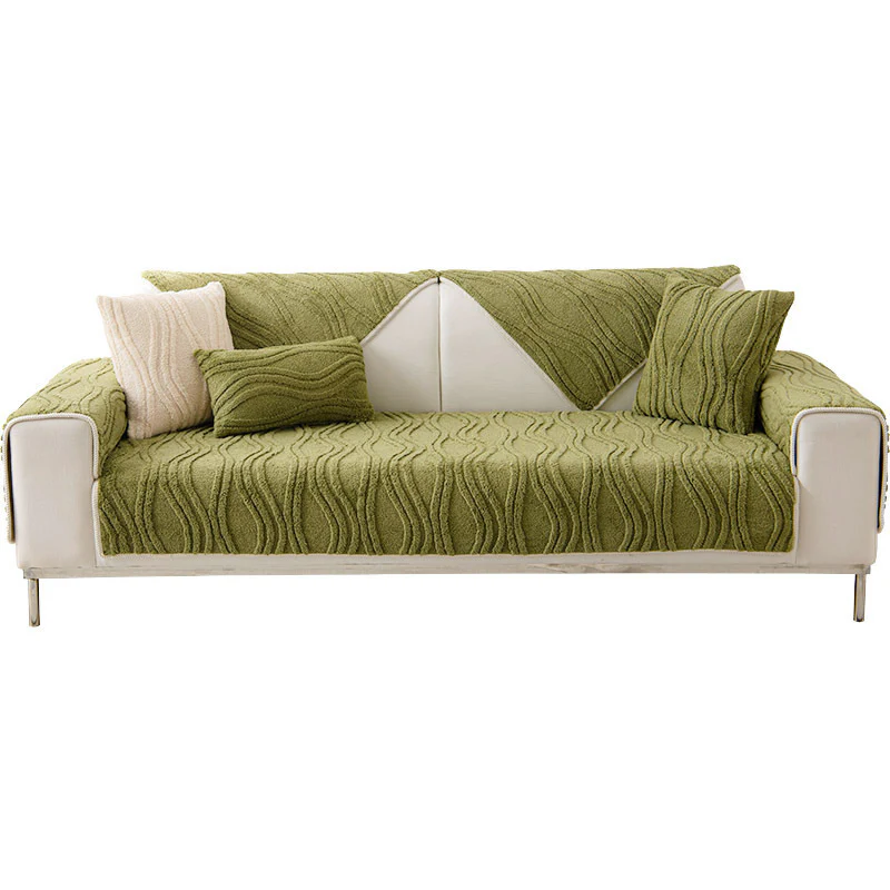 Elegant Grey Textured Non-Slip Thick Plush Couch Cover - Image 10