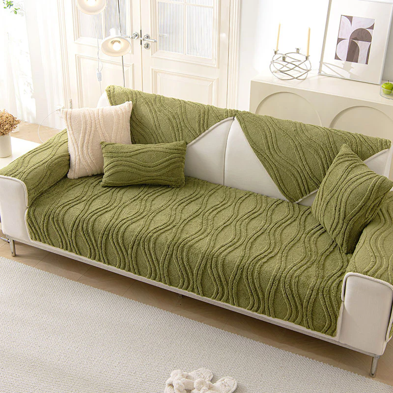 Elegant Grey Textured Non-Slip Thick Plush Couch Cover - Image 7