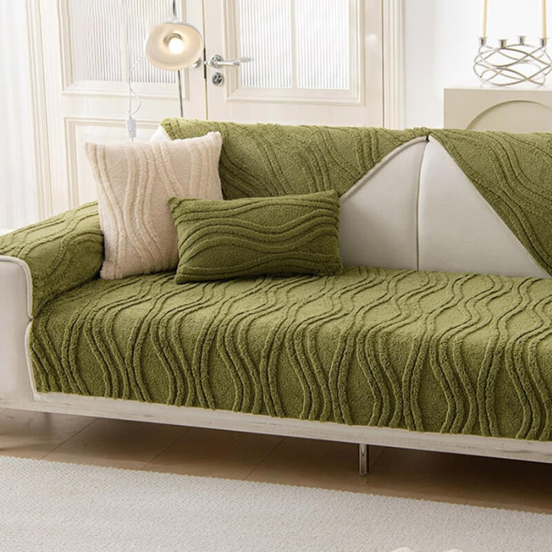 Elegant Grey Textured Non-Slip Thick Plush Couch Cover - Image 9