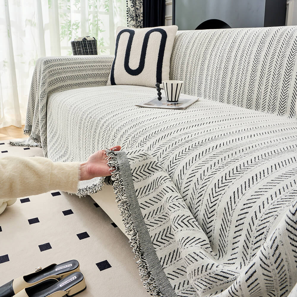 Elegant Herringbone Chenille Textured Throw Couch Cover - Image 4