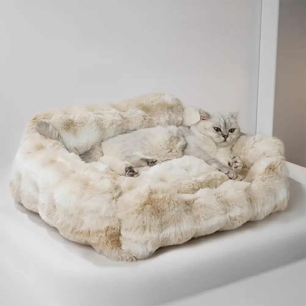 Faux Rabbit Velvet Fluffy Soft Dog And Cat Sofa Bed - Image 4