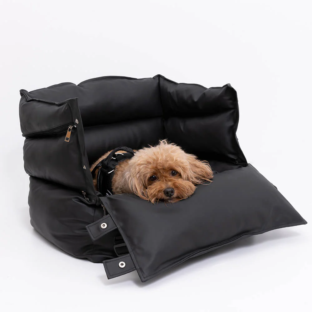 Full Leather Dog Pet Car Seat Bed - Fort - Image 12