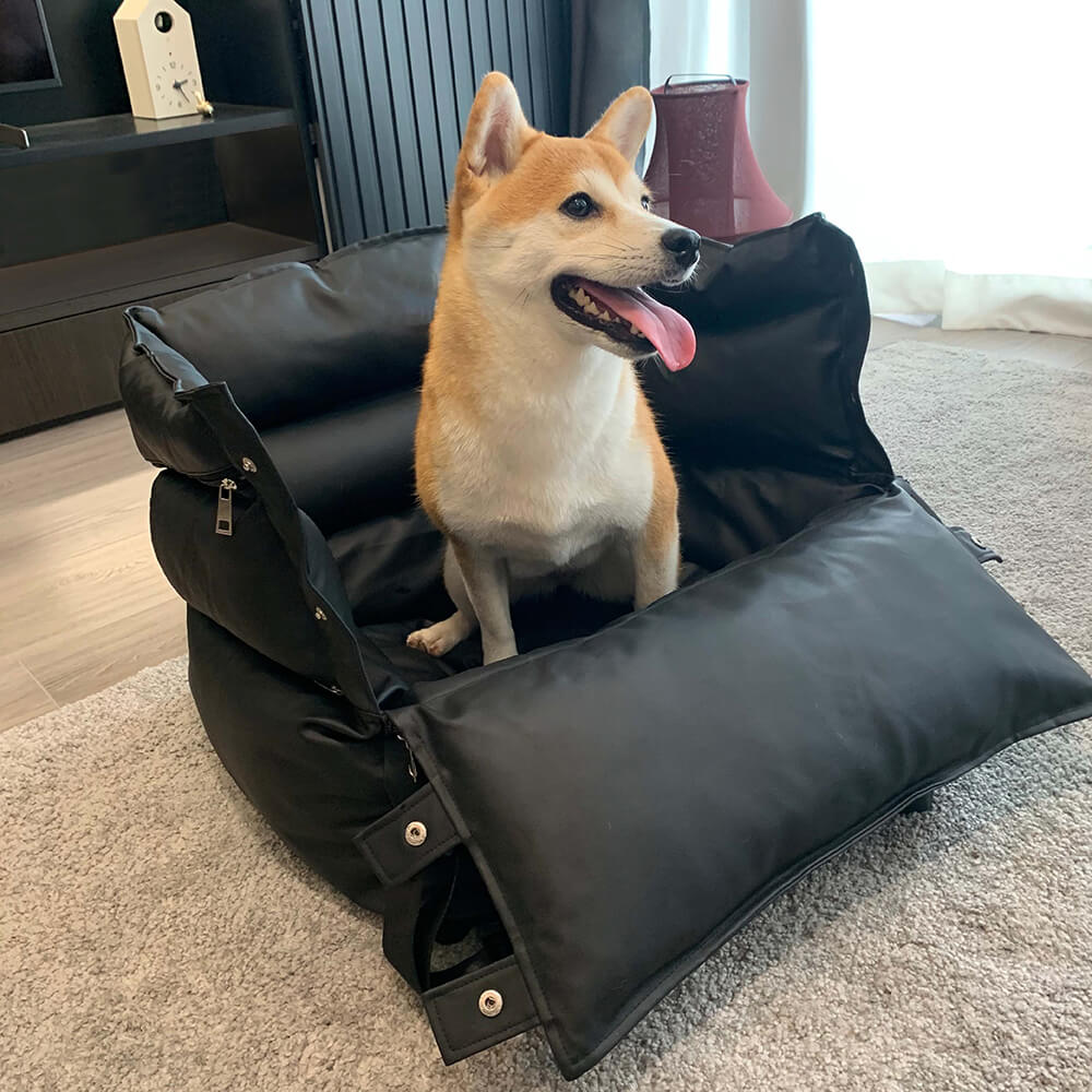 Full Leather Dog Pet Car Seat Bed - Fort - Image 15