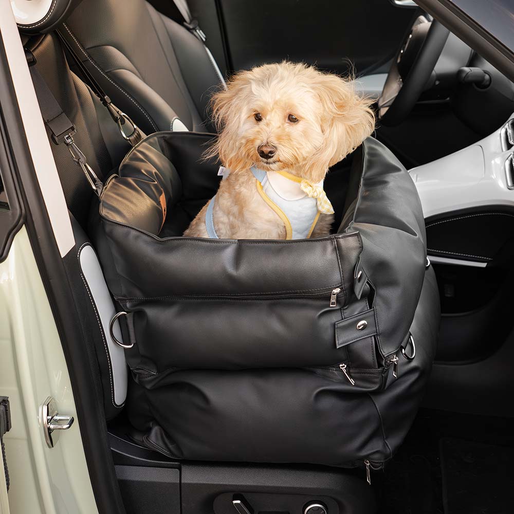 Full Leather Dog Pet Car Seat Bed - Fort - Image 4