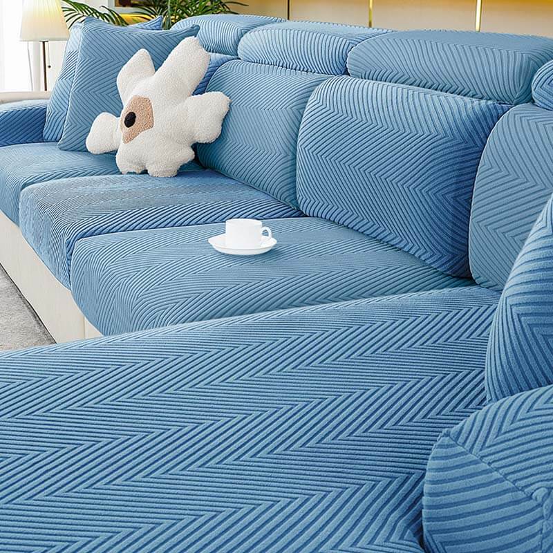 Fully Wrapped Herringbone Couch Cover - Image 3