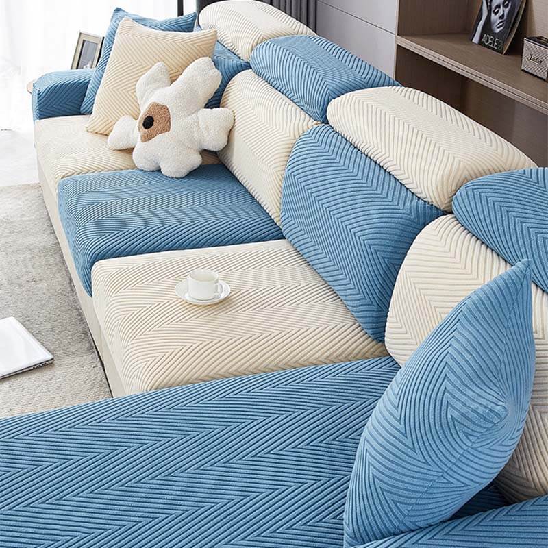 Fully Wrapped Herringbone Couch Cover - Image 8