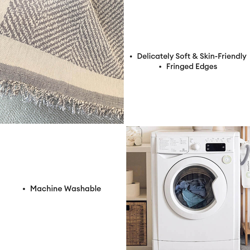 Herringbone Pattern Fringed Chenille Throw Couch Cover - Image 5