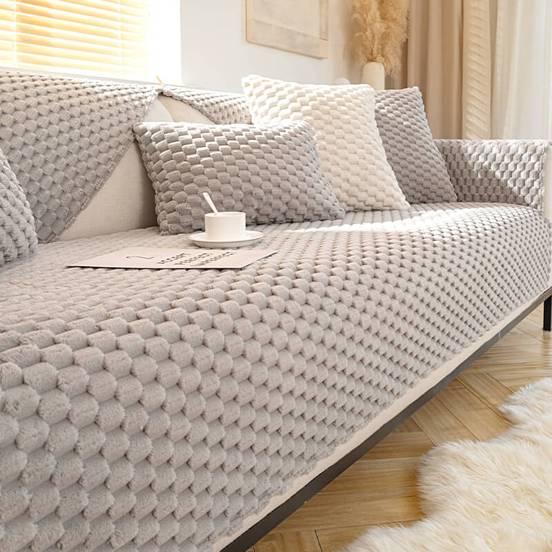 Honeycomb Plush Thickened Non-slip Couch Cover - Image 11