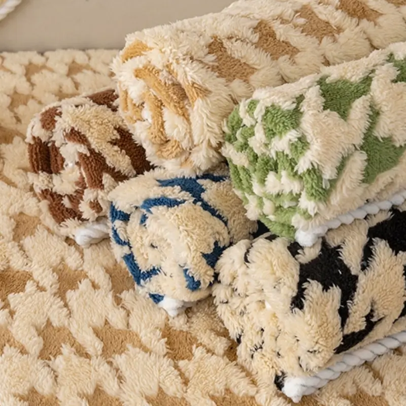 Houndstooth Plush Mat Furniture Protection Anti-Slip Couch Cover - Image 5