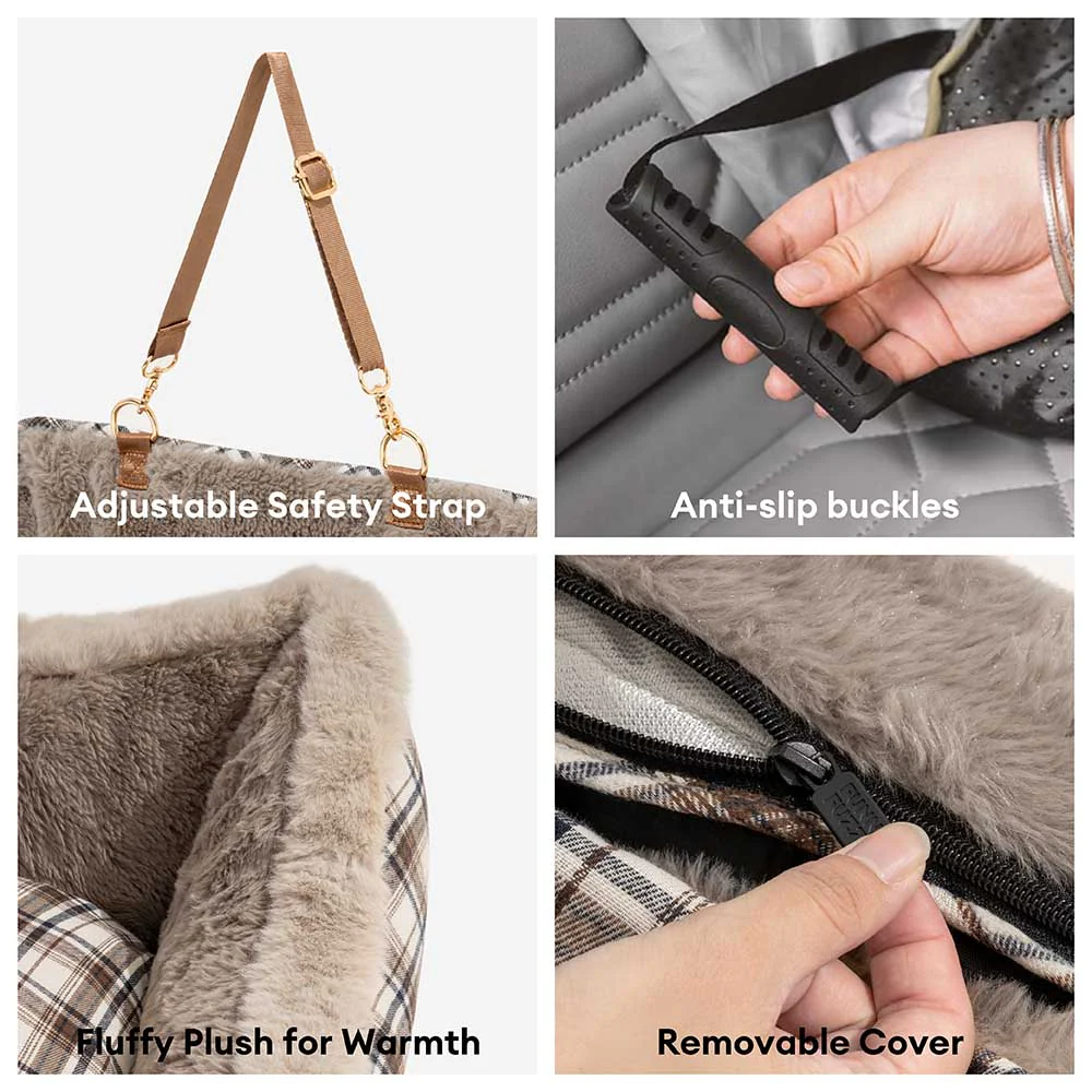 Large Classic Fluffy Booster Dog Car Seat-Keep Secure - Image 4