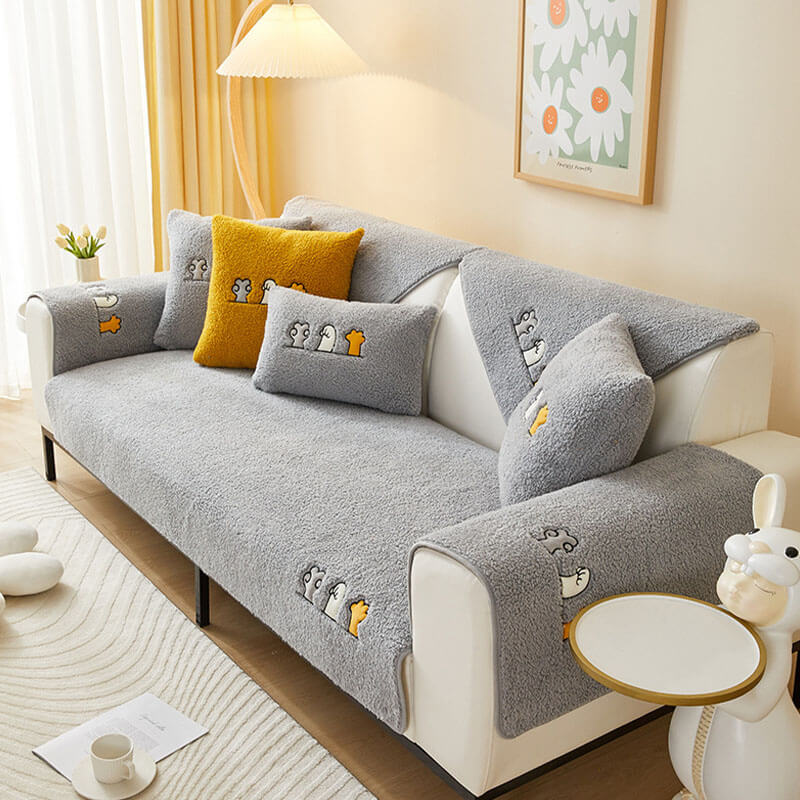 Lovely Cat's Paw Sherpa Fleece Anti-Slip Couch Cover - Image 13