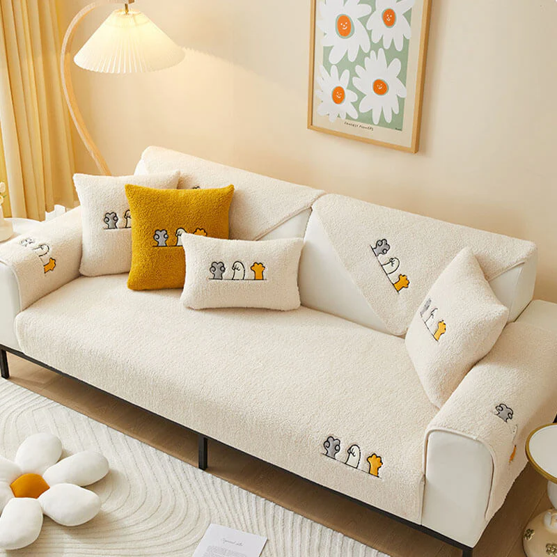 Lovely Cat's Paw Sherpa Fleece Anti-Slip Couch Cover - Image 7