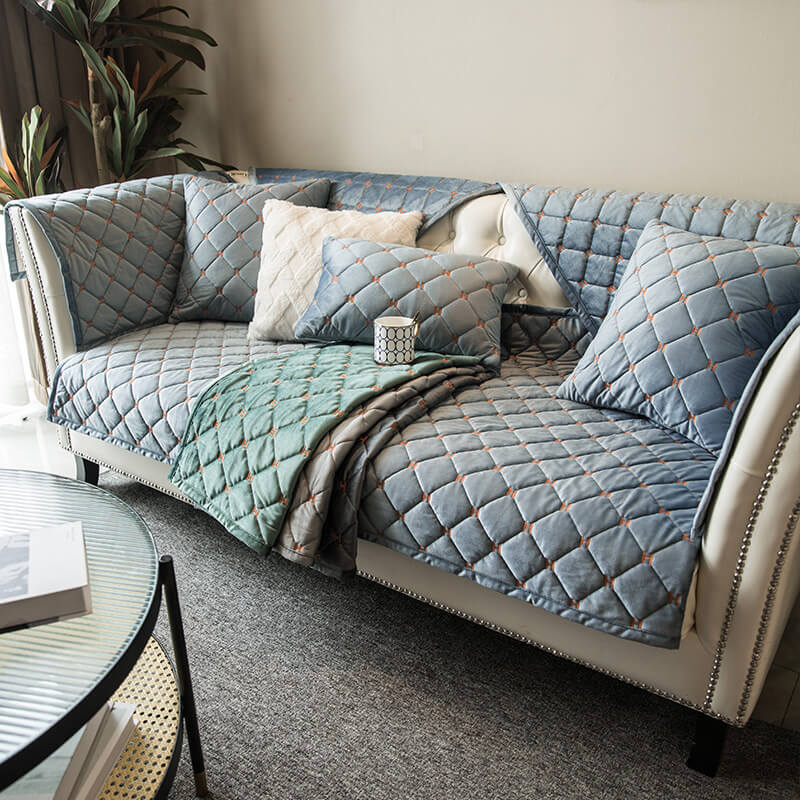 Luxury Quilted Velvet Non-Slip Couch Cover - Image 3
