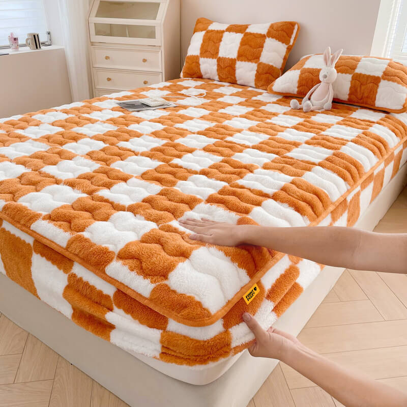 Milk Velvet Checkered Bedding Fitted Sheet Mattress Cover - Image 12