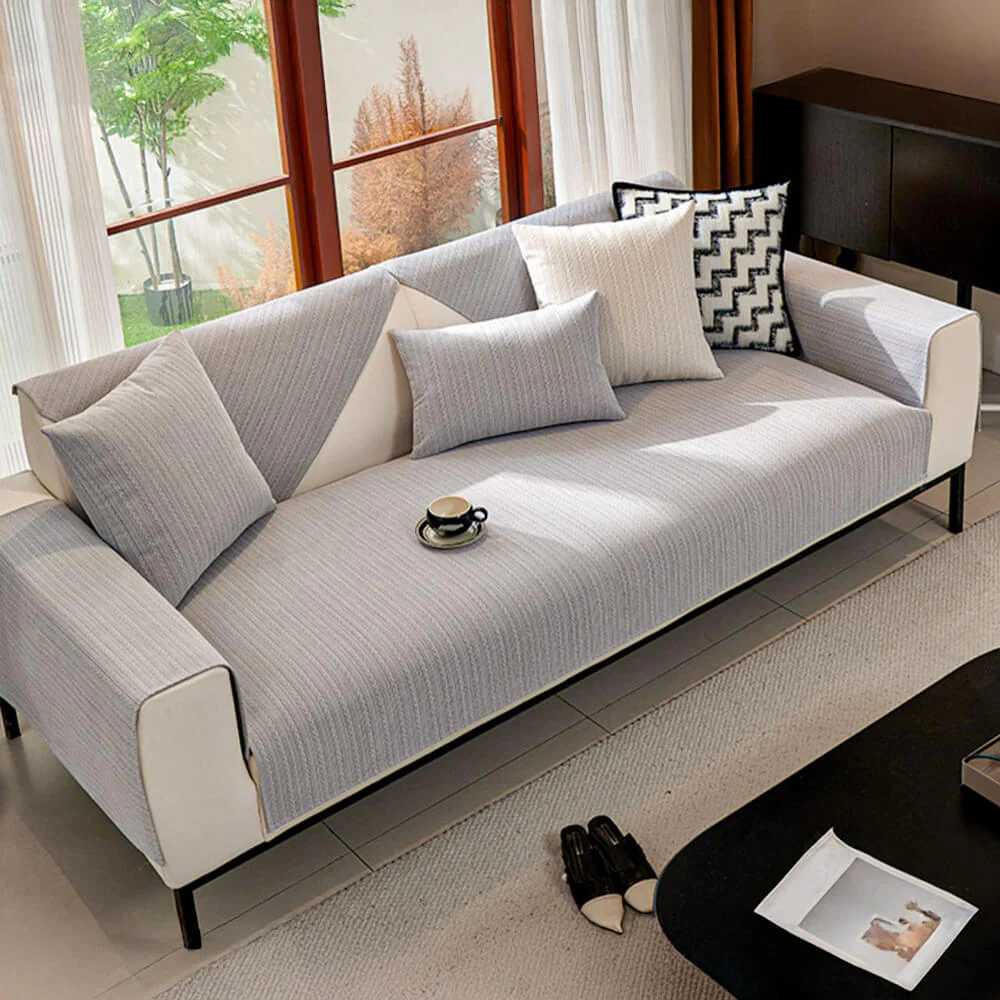 Minimalist Water-resistant Wheat Stripe Design Chenille Couch Cover - Image 9
