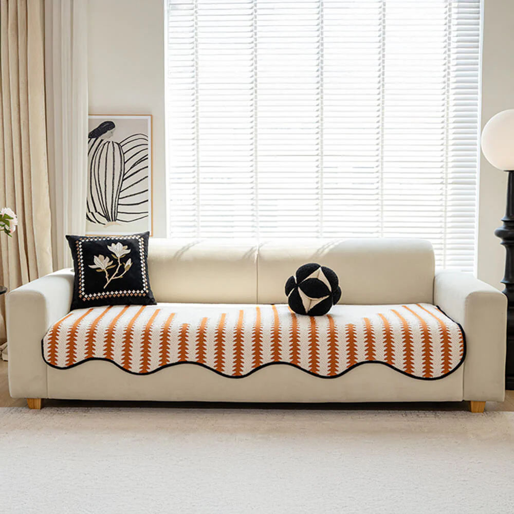 Modern Chevron Stripes Chenille Couch Cover with Wavy Edges - Image 12