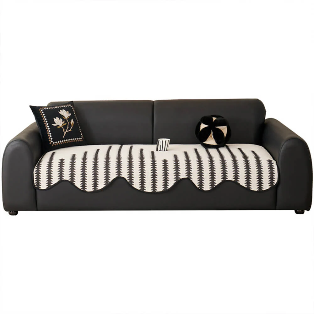Modern Chevron Stripes Chenille Couch Cover with Wavy Edges - Image 14