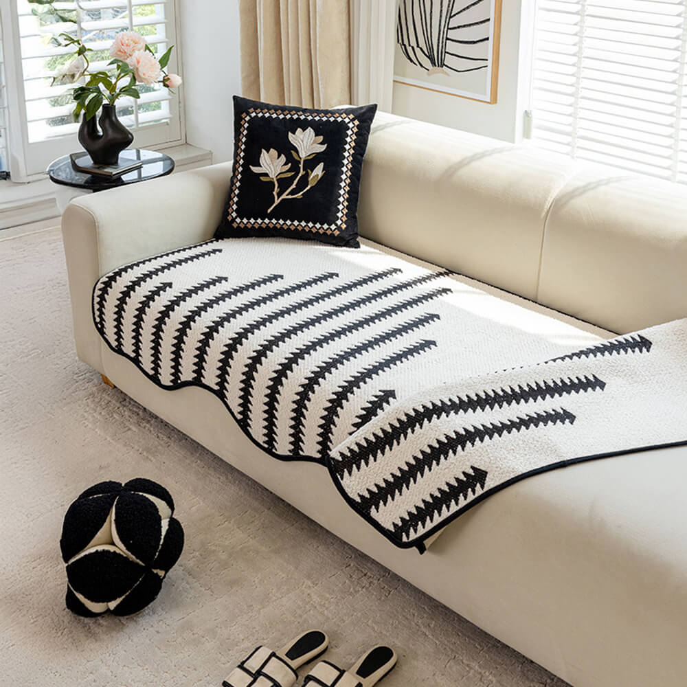 Modern Chevron Stripes Chenille Couch Cover with Wavy Edges - Image 4