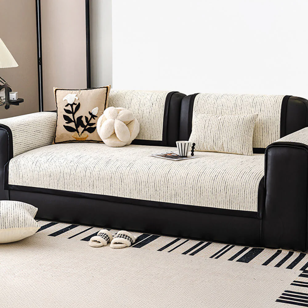 Modern French Striped Chenille Couch Cover - Image 5