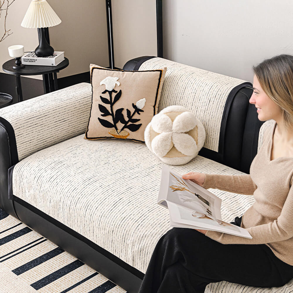 Modern French Striped Chenille Couch Cover - Image 6