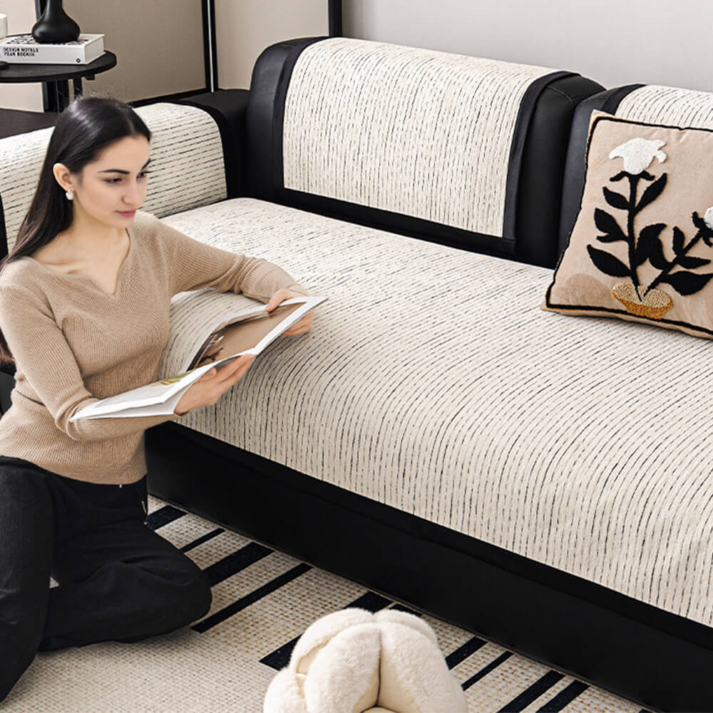 Modern French Striped Chenille Couch Cover - Image 7