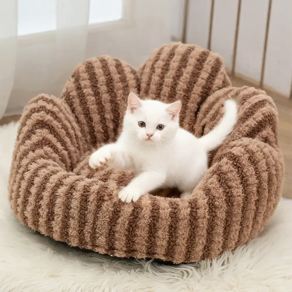 Petal-Shaped Striped Plush Pet Sofa Bed - Image 10