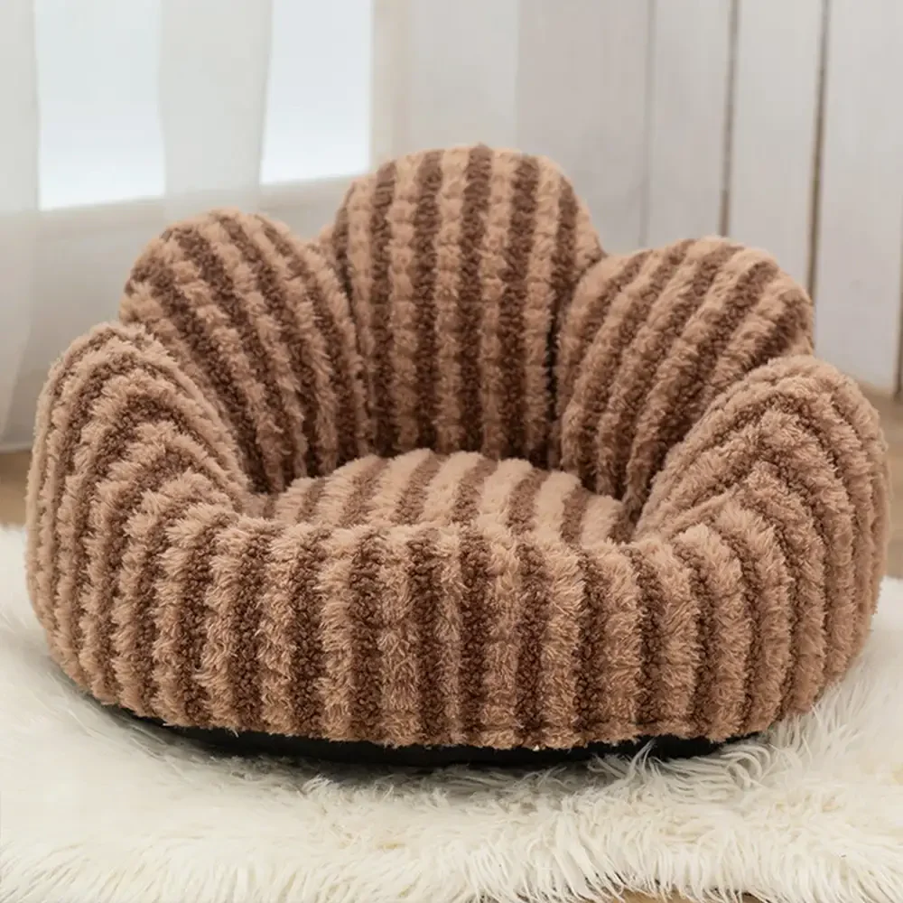 Petal-Shaped Striped Plush Pet Sofa Bed - Image 12