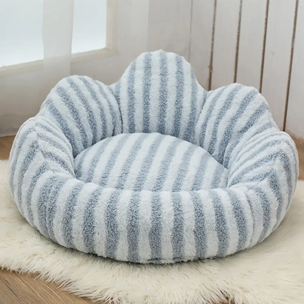 Petal-Shaped Striped Plush Pet Sofa Bed - Image 13