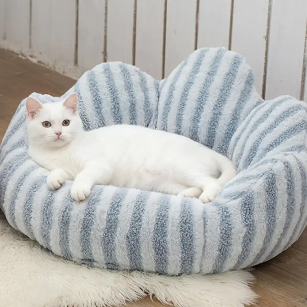 Petal-Shaped Striped Plush Pet Sofa Bed - Image 8