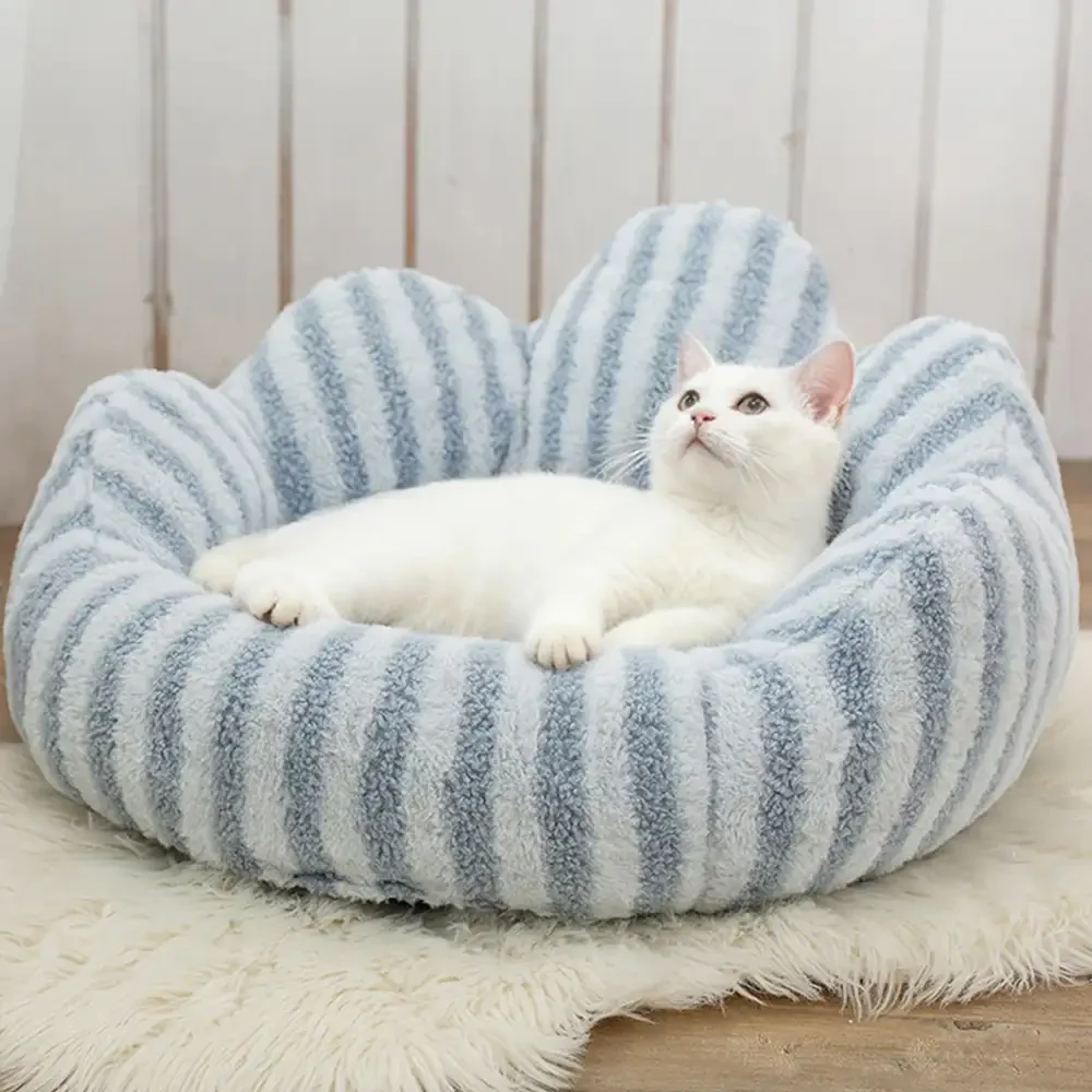Petal-Shaped Striped Plush Pet Sofa Bed - Image 9