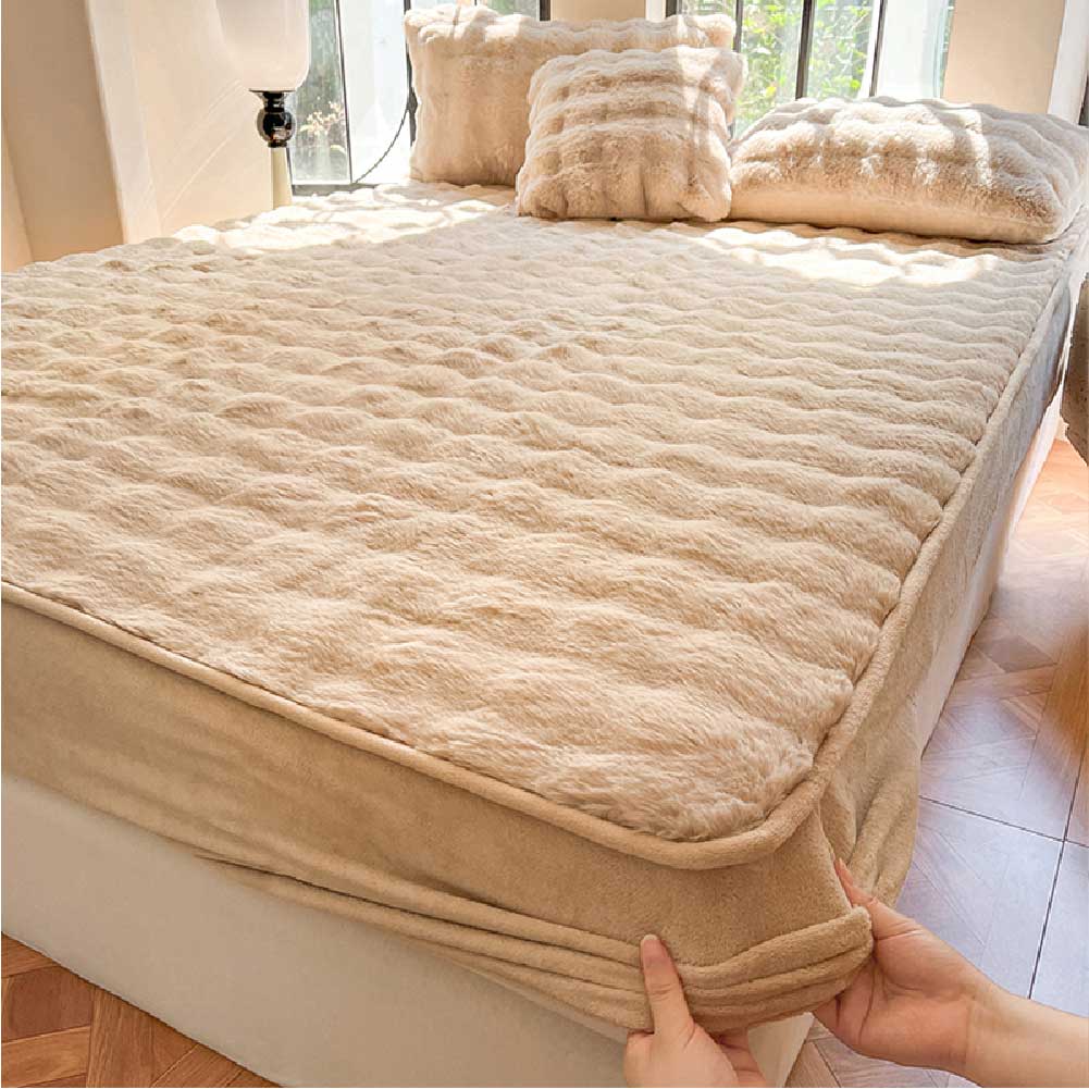 Plush Bubble Skin-Friendly Warm Fitted Sheet Mattress Cover - Image 13