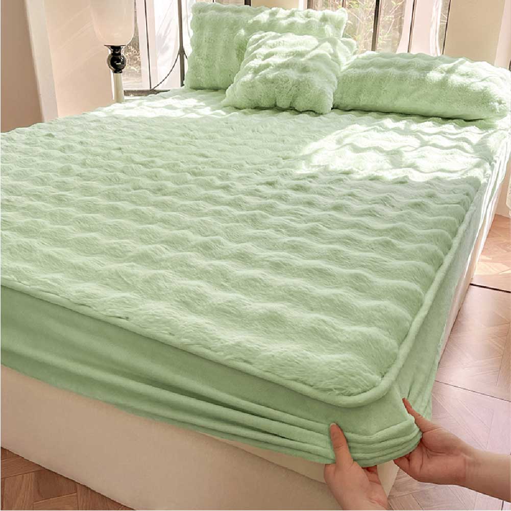 Plush Bubble Skin-Friendly Warm Fitted Sheet Mattress Cover - Image 14