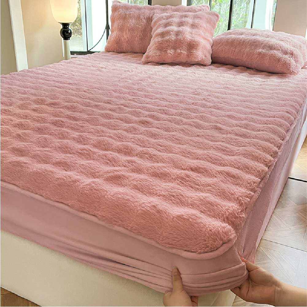 Plush Bubble Skin-Friendly Warm Fitted Sheet Mattress Cover - Image 17