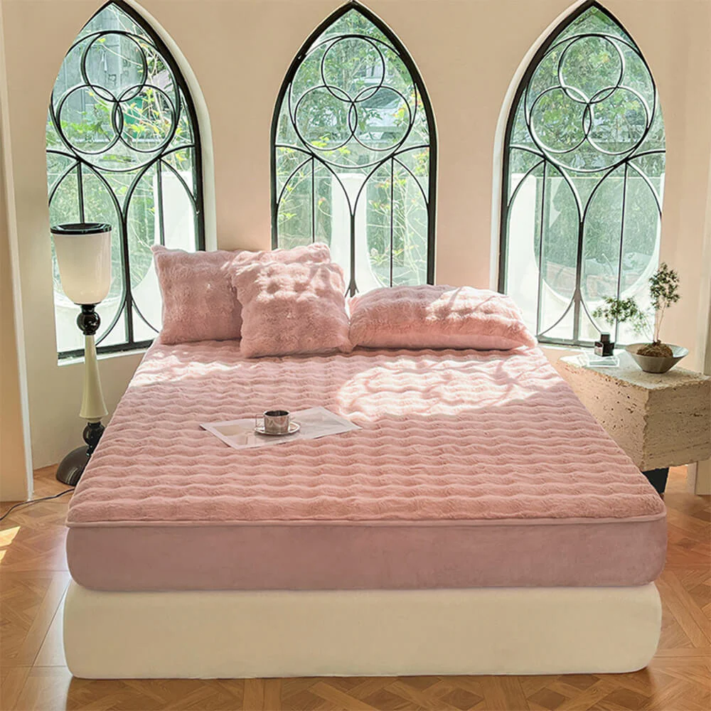 Plush Bubble Skin-Friendly Warm Fitted Sheet Mattress Cover - Image 9