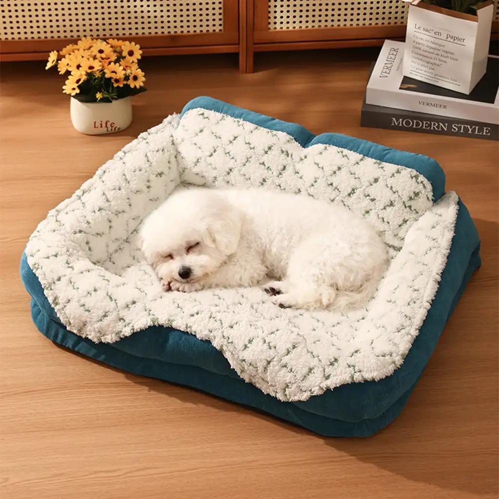 Plush Contrast Jacquard Neck Support Fashion Pet Bed - Image 10
