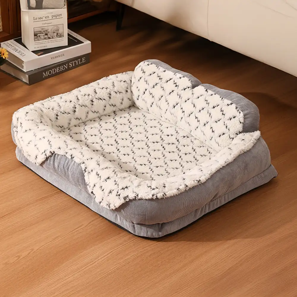 Plush Contrast Jacquard Neck Support Fashion Pet Bed - Image 7