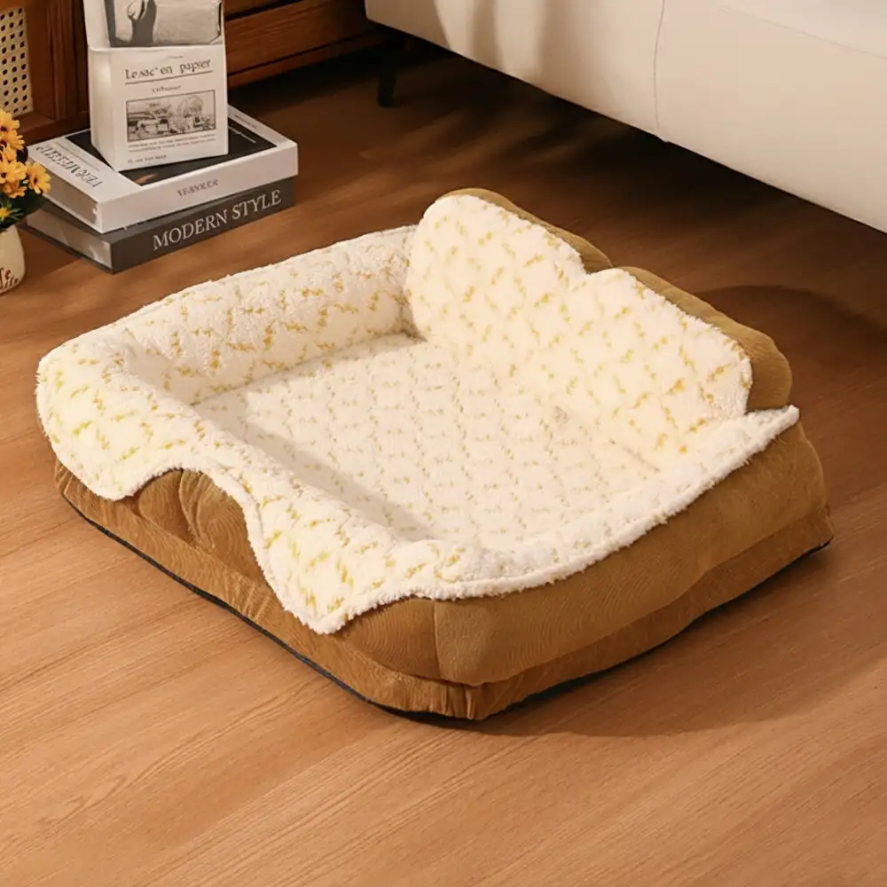 Plush Contrast Jacquard Neck Support Fashion Pet Bed - Image 8