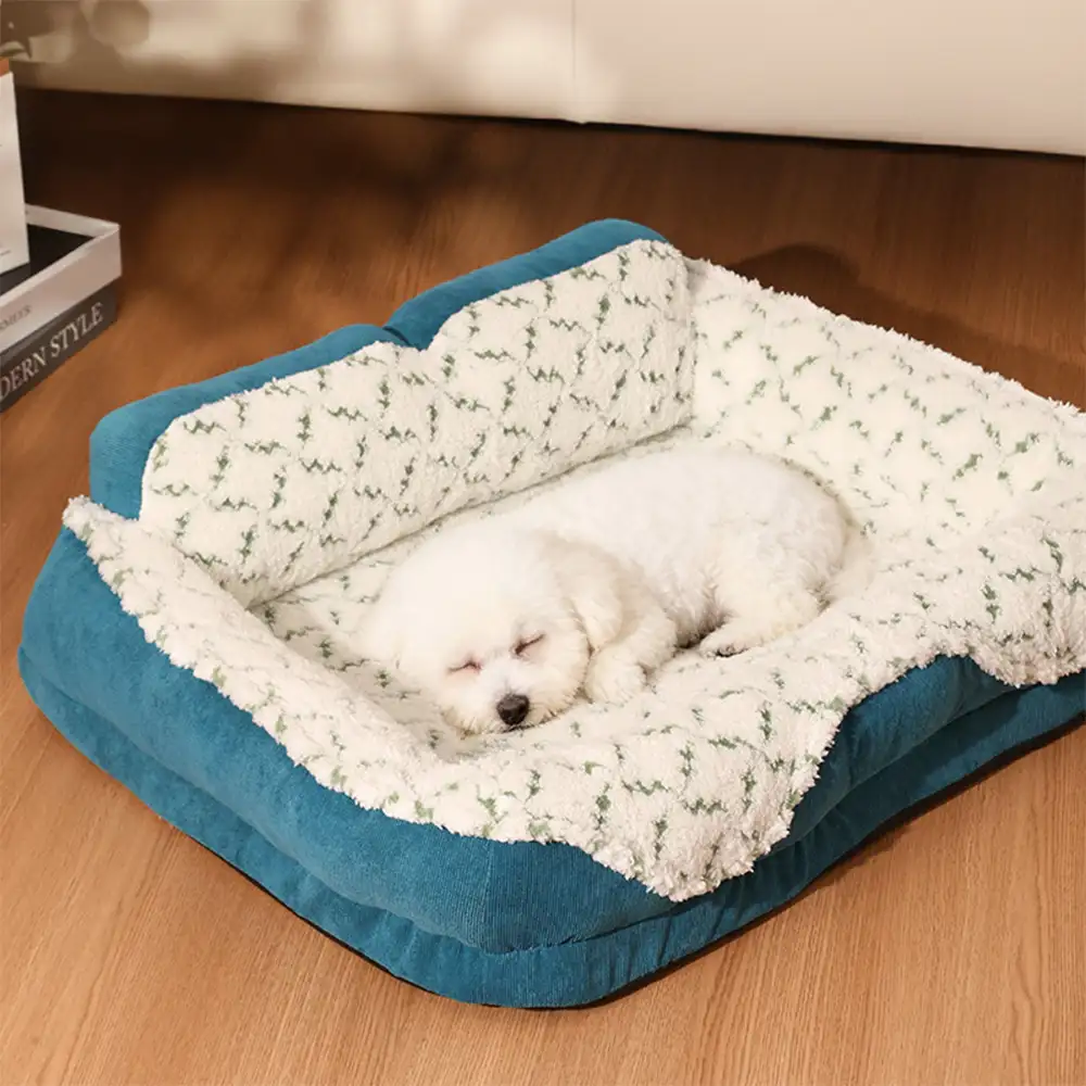Plush Contrast Jacquard Neck Support Fashion Pet Bed - Image 9