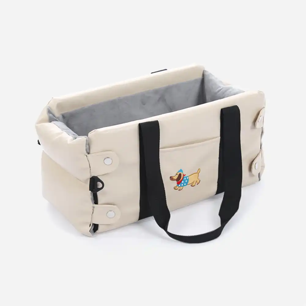 Portable Travel Faux Leather Waterproof Center Console Pet Car Seat - Image 11