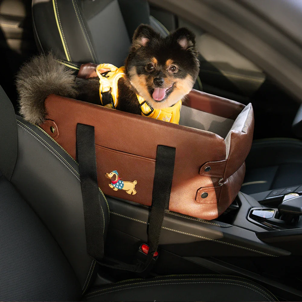 Portable Travel Faux Leather Waterproof Center Console Pet Car Seat - Image 14