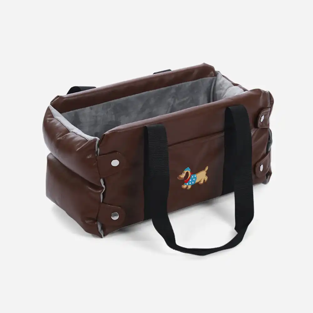 Portable Travel Faux Leather Waterproof Center Console Pet Car Seat - Image 15