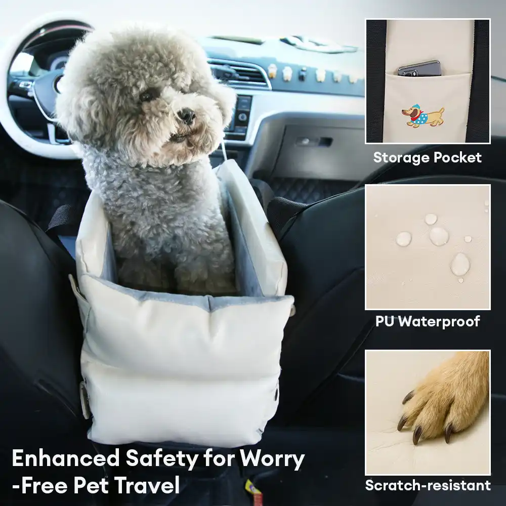 Portable Travel Faux Leather Waterproof Center Console Pet Car Seat - Image 3